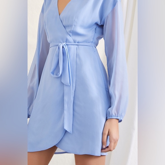 Light Blue Tie-Waist Mini Dress - Picture 2 of 5